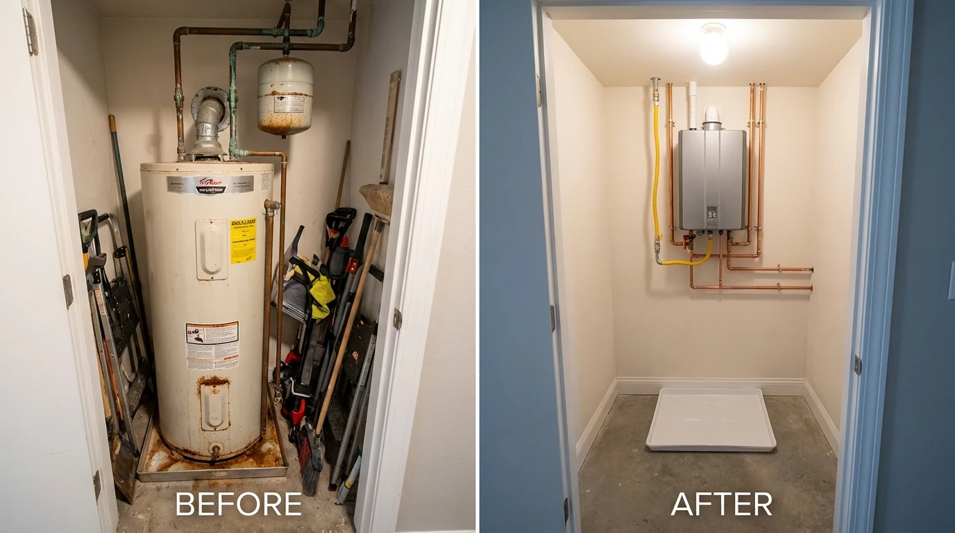 Tank water heater versus wall-mounted tankless unit comparison for Cedar Hill, TX homeowners