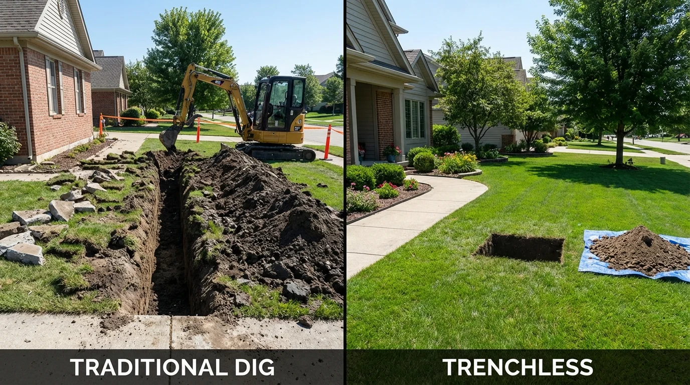 Trenchless sewer repair with minimal yard damage versus traditional excavation in Cedar Hill, TX